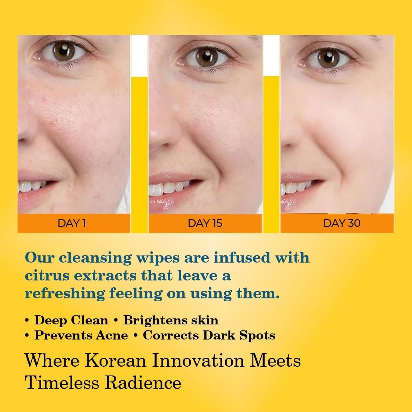 Natural Brightening Facial Cleansing Pads with Kojic Acid, Turmeric, Vitamin C, Dual-Texture for Pore Care and Radiant Skin