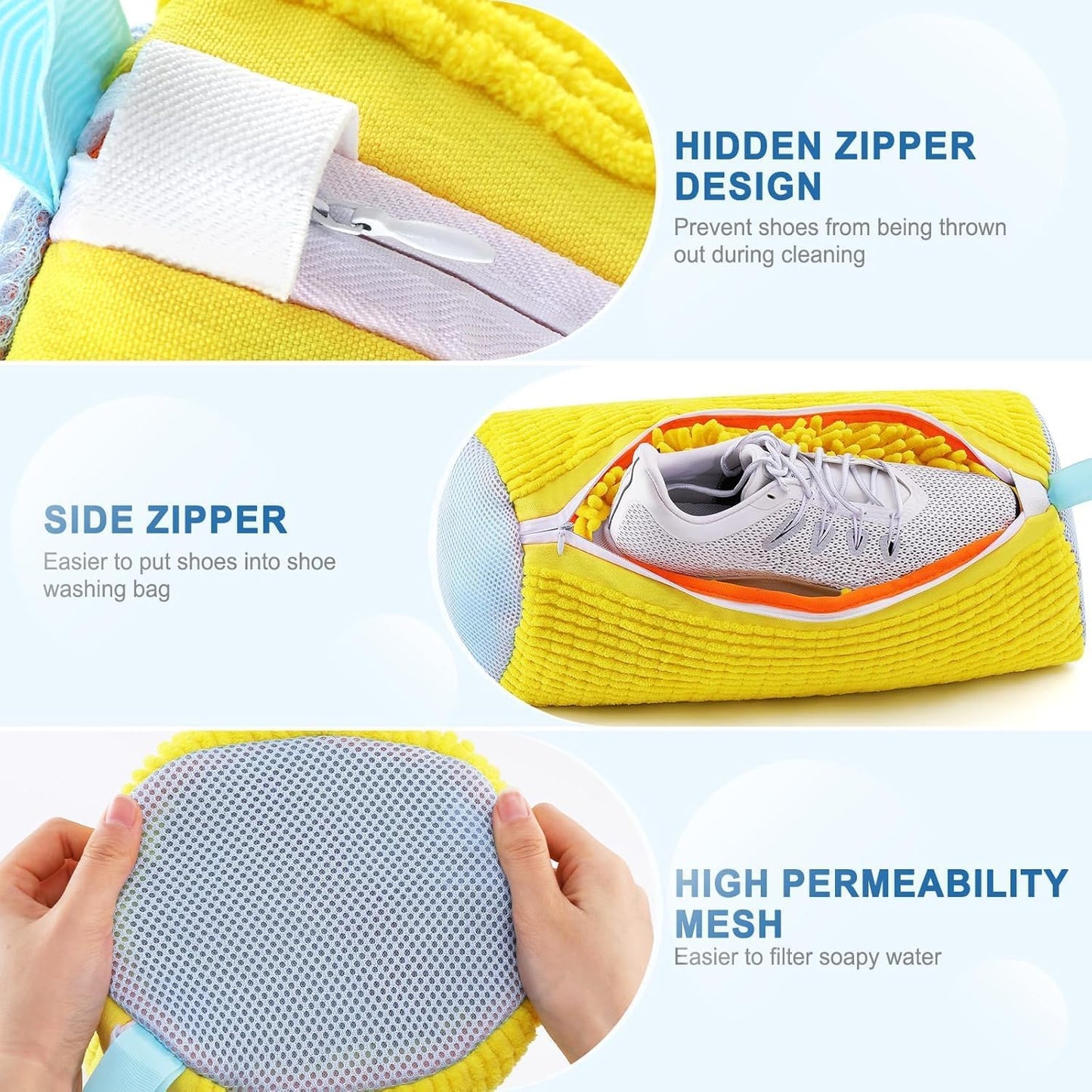 Shoe Washing Bag with Hidden Zipper, 38 cm x 18 cm, Machine-Safe Microfibre Cleaning Bag for Trainers and Sneakers