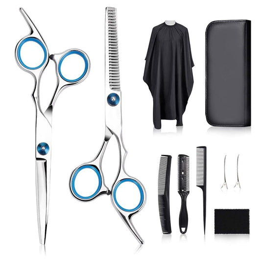 Professional Hair Cutting Barber Scissors Kit – 6.7 Inch Stainless Steel Hairdressing Scissors with 3 Combs, Haircut Cloak & Hair Clips – Complete Hair Cutting Tools for Men & Women (9Pcs)