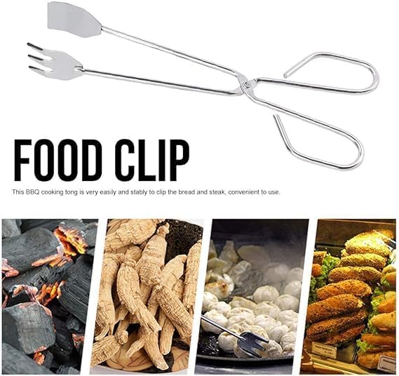 Stainless Steel BBQ Food Tongs, Fork-Spatula Hybrid Design, Heat-Resistant Kitchen Grilling Tongs
