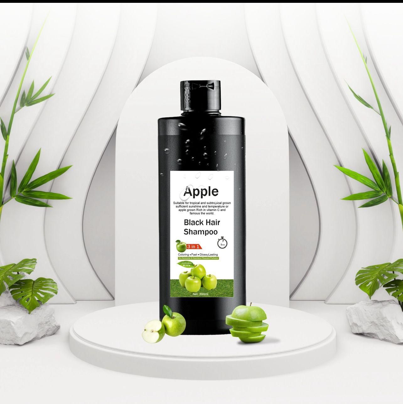Apple Black Hair Color Shampoo 200ml | 3-in-1 Instant Coloring, Fast Action, Glossy Long-Lasting Finish