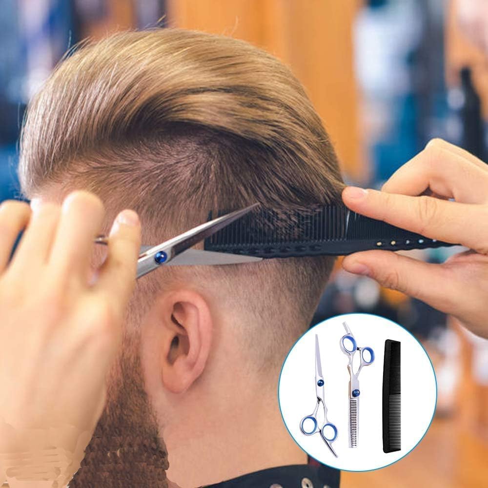 Professional Hair Cutting Barber Scissors Kit – 6.7 Inch Stainless Steel Hairdressing Scissors with 3 Combs, Haircut Cloak & Hair Clips – Complete Hair Cutting Tools for Men & Women (9Pcs)