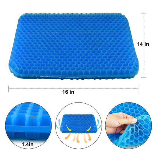 Gel Seat Cushion with Honeycomb Design, 40.6 x 35.6 cm, Orthopaedic Support for Office Chair and Car, Blue