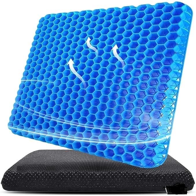 Gel Seat Cushion with Honeycomb Design, 40.6 x 35.6 cm, Orthopaedic Support for Office Chair and Car, Blue