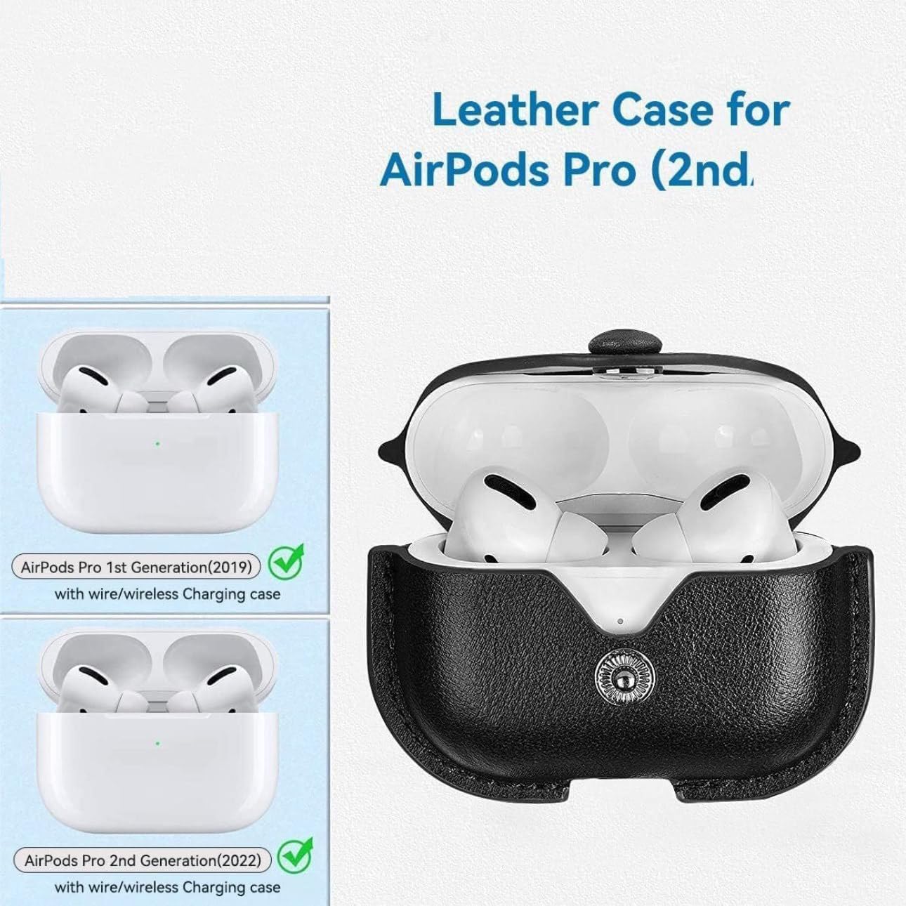 Leather Case for AirPods Pro 2 and 1, Shockproof Drop-Proof Cover with Keychain, Visible LED, Supports Wired & Wireless Charging, Waterproof, Durable Button, Fits AirPods Pro (2019/2022)