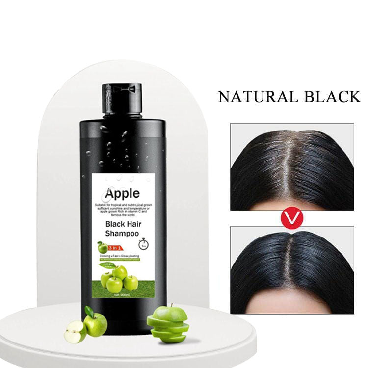 Apple Black Hair Color Shampoo 200ml | 3-in-1 Instant Coloring, Fast Action, Glossy Long-Lasting Finish