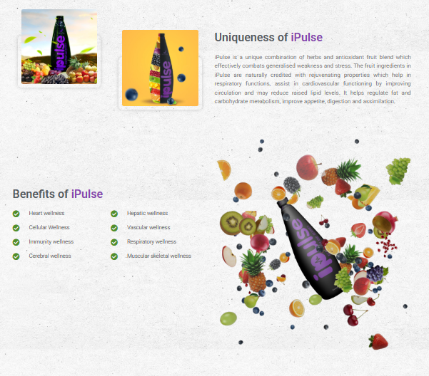 INDUSVIVA iPulse Antioxidant Health Drink for Immunity, Heart & Cellular Wellness | Herbal Fruit Blend | 1 L